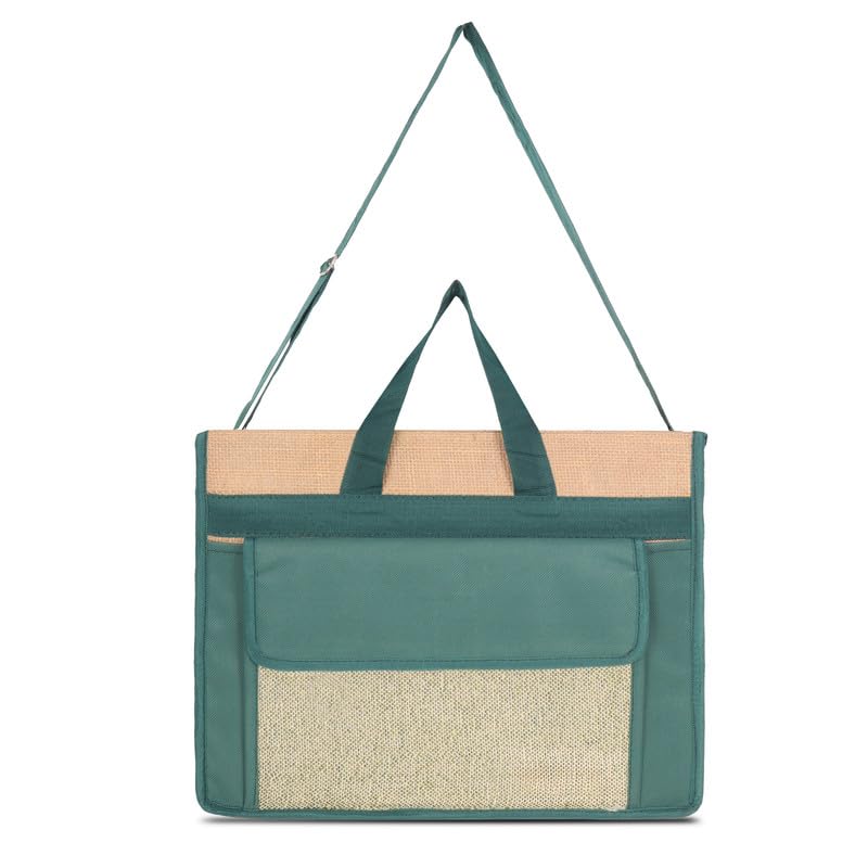 DENION Office Jute Laptop Messenger Bag for Men | Fits up to 16 Inch Laptops | 3 Compartments | 12x16x4 Inches Eco-Friendly Professional Shoulder &Hand Bag-Green A