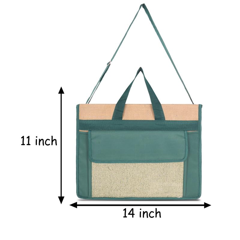 DENION Office Jute Laptop Messenger Bag for Men | Fits up to 16 Inch Laptops | 3 Compartments | 12x16x4 Inches Eco-Friendly Professional Shoulder &Hand Bag-Green A