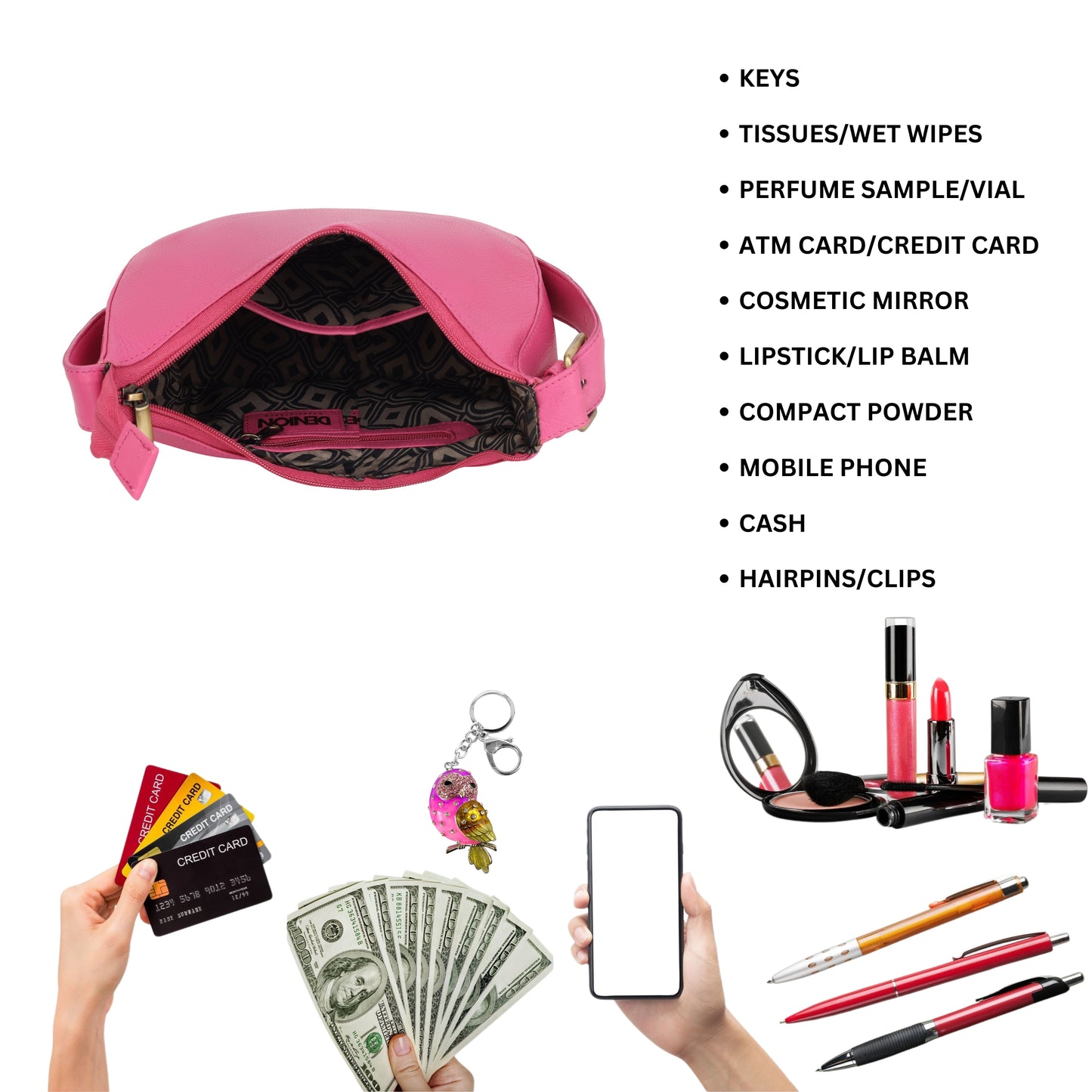 Denion Women’s Pink Leather Shoulder Bag – Trendy Underarm Handbag with Zipper Closure, Compact & Chic Everyday Purse