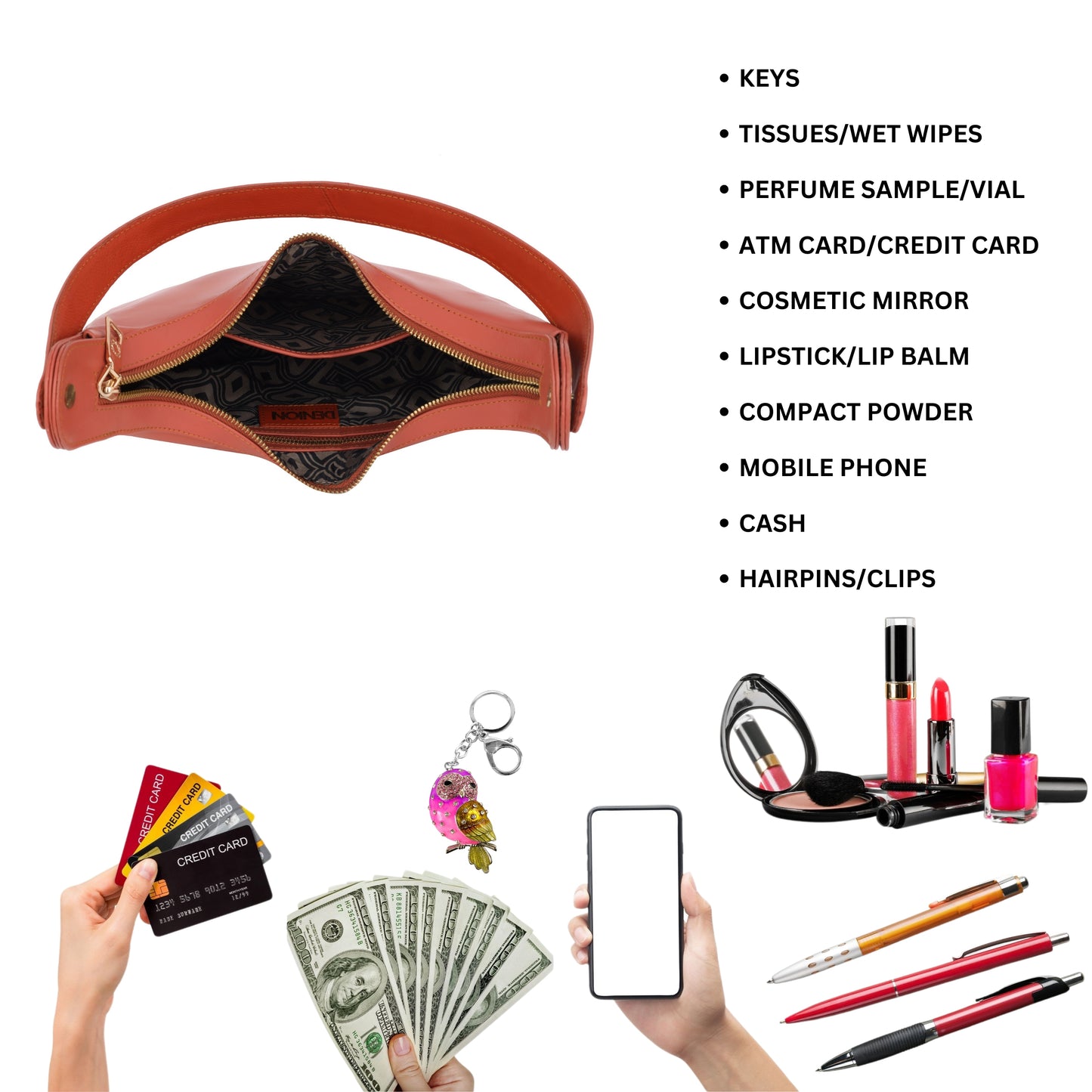 Denion Coral Orange Leather Shoulder & Underarm Bag – Chic Handbag for Women