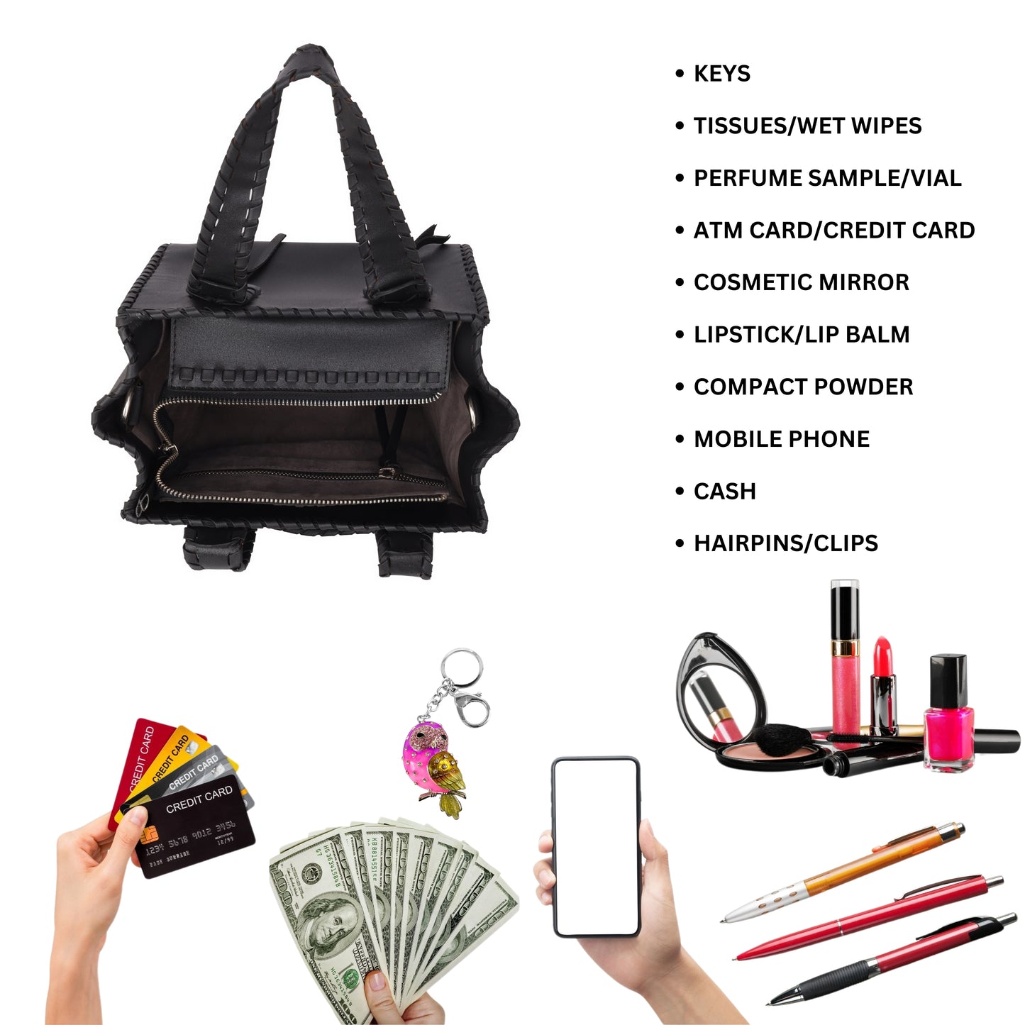 Denion Stylish Black Leather Tote – Handwoven Design Shoulder & Handbag for Women