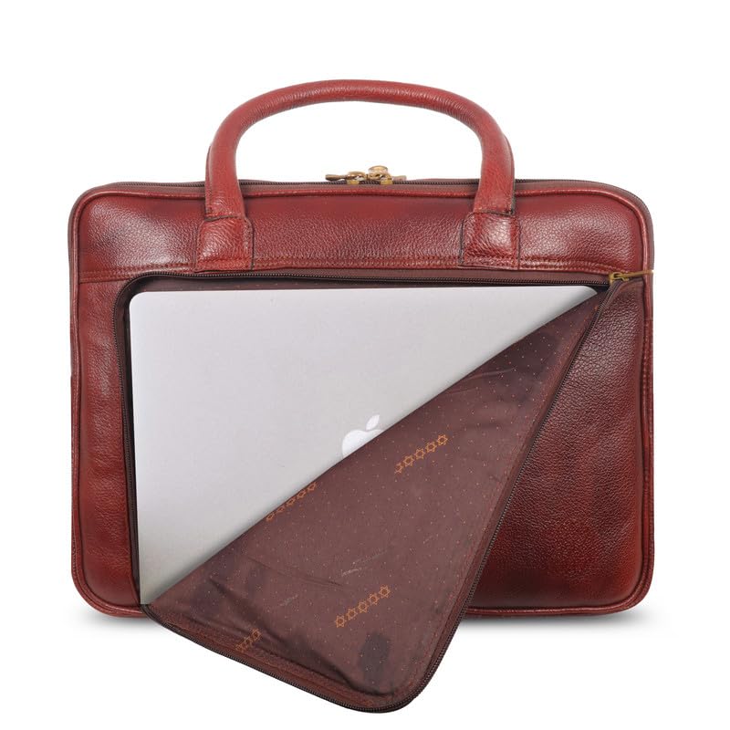 DENION Office Leather Laptop Messenger Bag for Men | Fits up to 16 Inch Laptops | 3 Compartments | 12x16x3 Inches Shoulder &Hand Bag – Brown Design 3