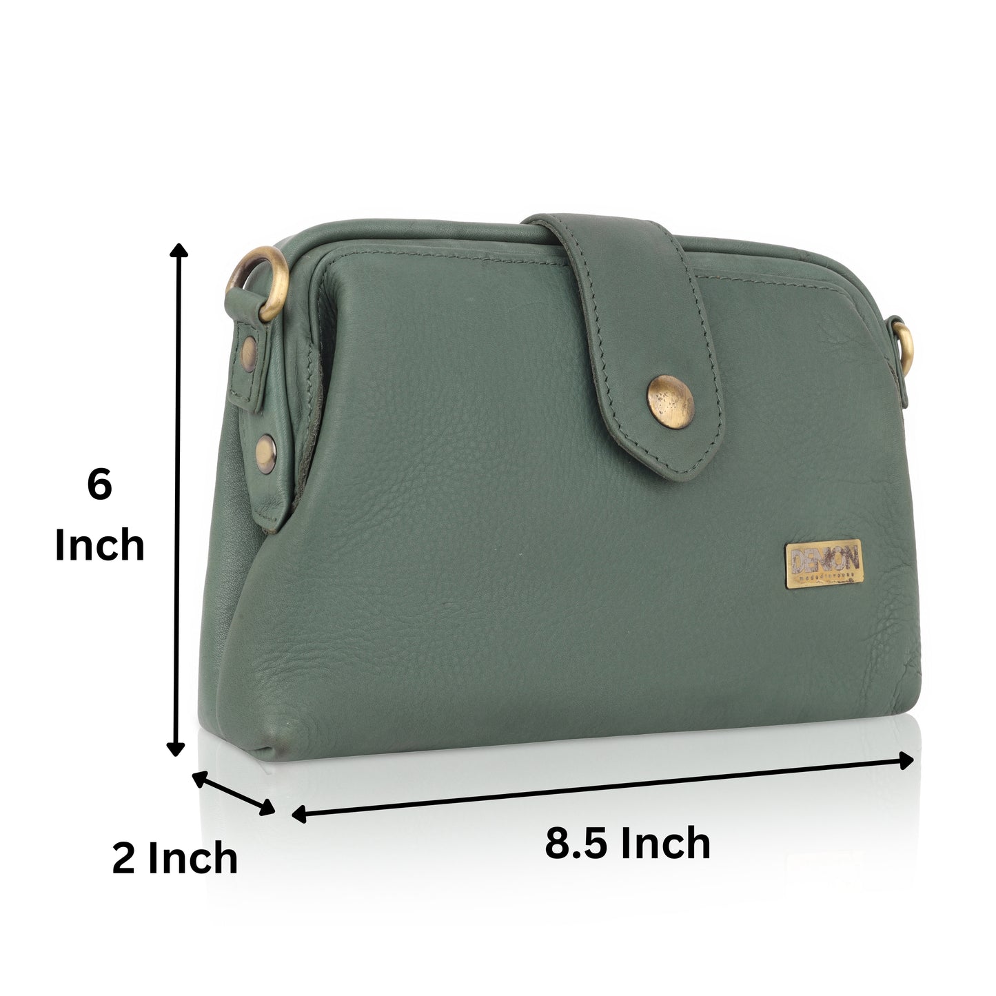 Denion Women’s Green Leather Sling & Crossbody Bag – Compact Shoulder Handbag with Vintage Gold Detailing