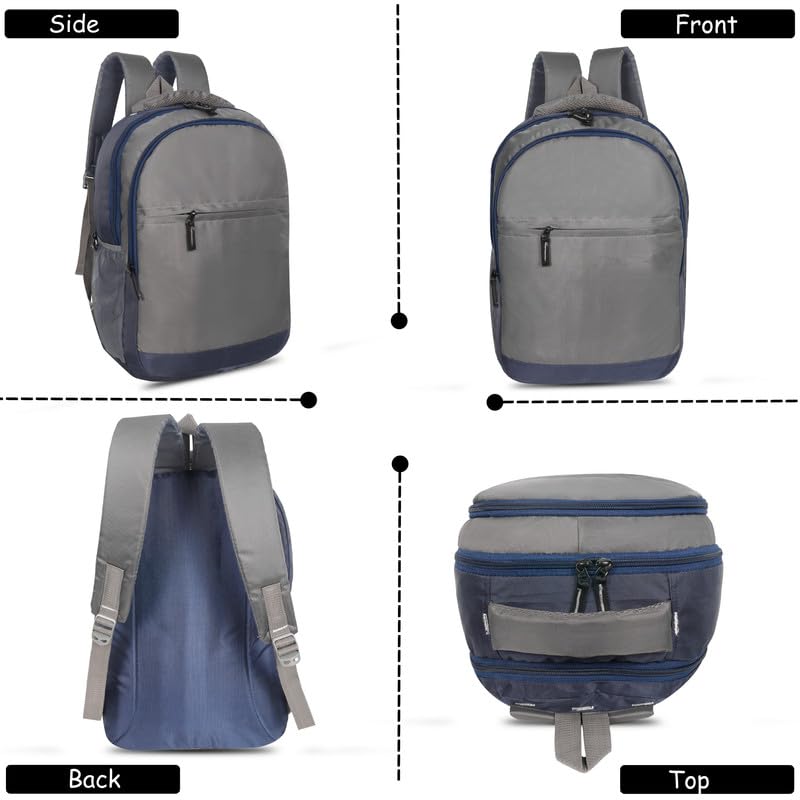 DENION Casual Backpack with 3 Compartments &Front Pocket | 17x12x5 Inches Polyester School &College Bag for Boys, Girls, Men &Women | Ideal for Office, Study &Travel – Grey