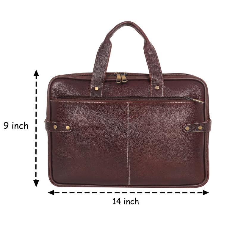 DENION Office Leather Laptop Messenger Bag for Men | Fits up to 16 Inch Laptops | 3 Compartments | 12x16x3 Inches Shoulder &Hand Bag – Brown Design 7