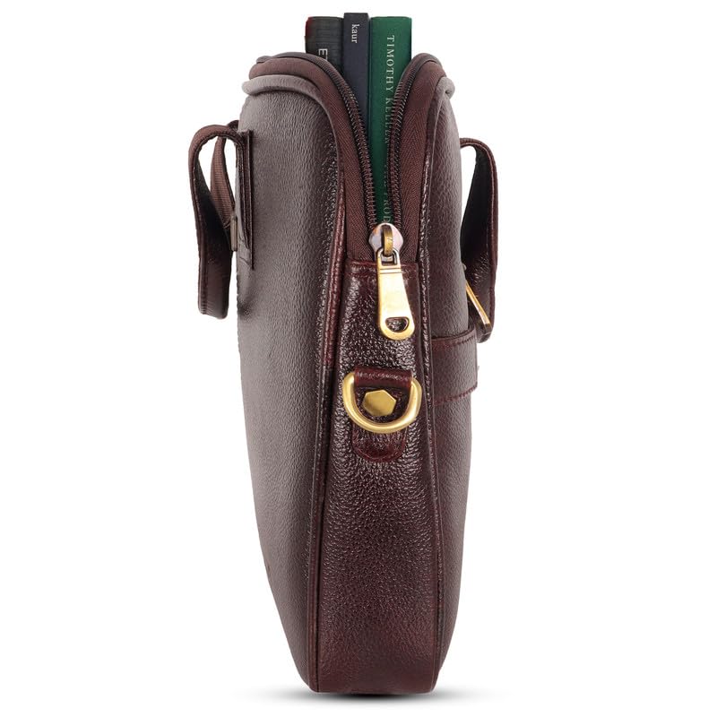 DENION Office Leather Laptop Messenger Bag for Men | Fits up to 16 Inch Laptops | 3 Compartments | 12x16x3 Inches Shoulder &Hand Bag – Brown Design 6