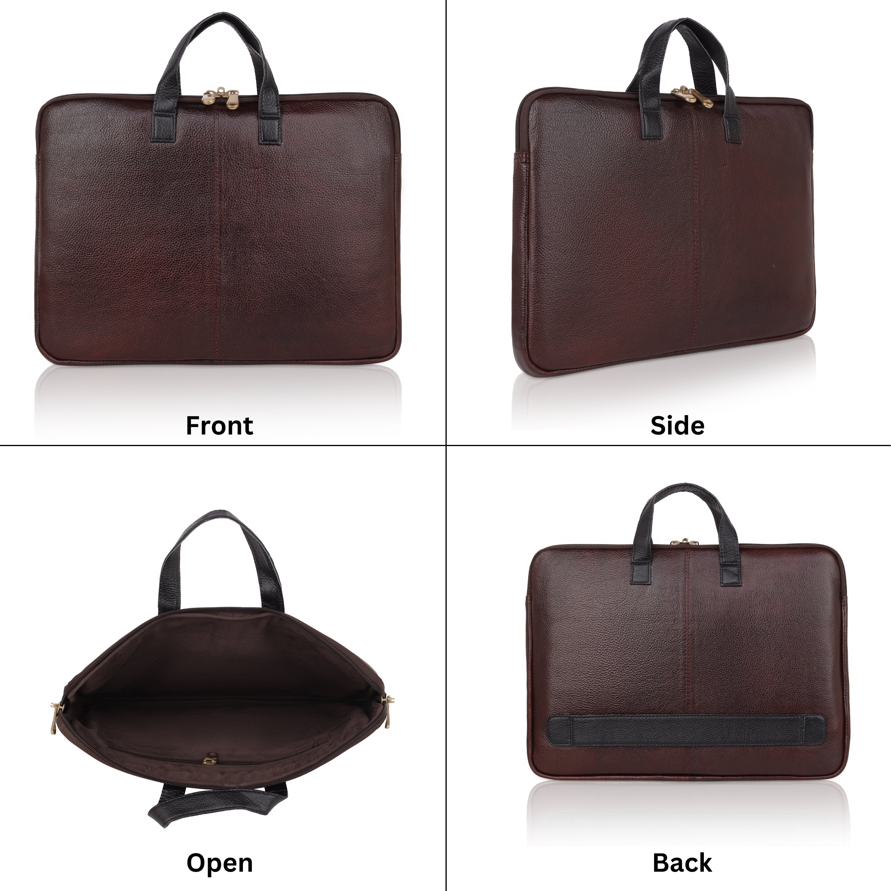 Denion Classic Brown Leather Laptop Bag with Dual Handles