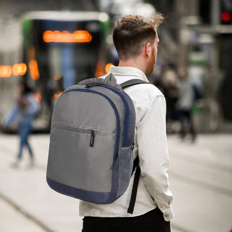 DENION Casual Backpack with 3 Compartments &Front Pocket | 17x12x5 Inches Polyester School &College Bag for Boys, Girls, Men &Women | Ideal for Office, Study &Travel – Grey