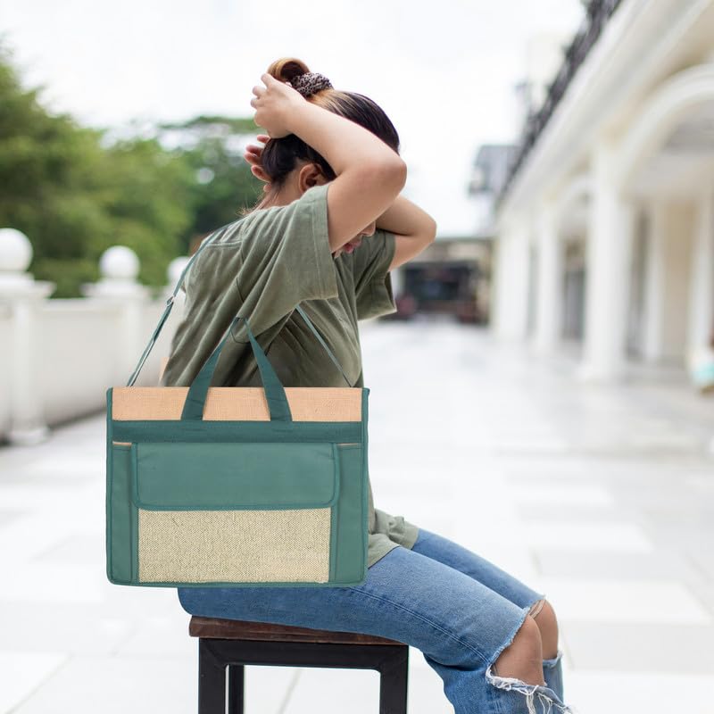 DENION Office Jute Laptop Messenger Bag for Men | Fits up to 16 Inch Laptops | 3 Compartments | 12x16x4 Inches Eco-Friendly Professional Shoulder &Hand Bag-Green A