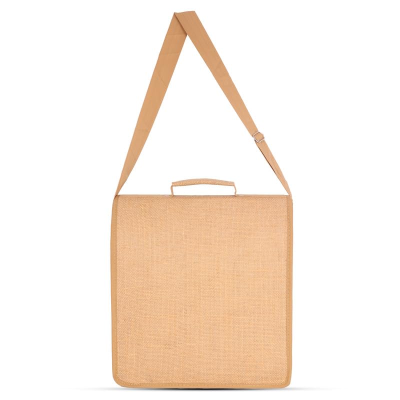 DENION Office Jute Laptop &Tablet Messenger Bag | Fits up to 12 Inch Devices | 3 Compartments | 14x12x4 Inches Eco-Friendly Professional Shoulder &Hand Bag- Blue Printed