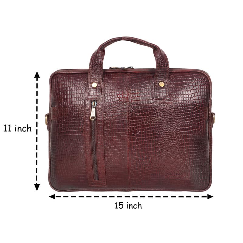 DENION Office Leather Laptop Messenger Bag for Men | Fits up to 16 Inch Laptops | 3 Compartments | 12x16x3 Inches Shoulder &Hand Bag – Brown Design 4
