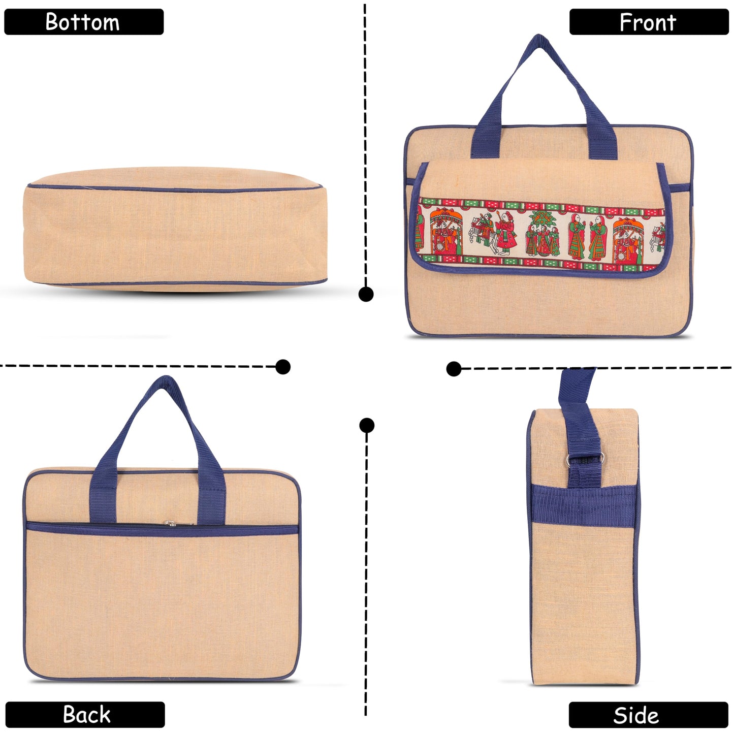 DENION Office Jute Laptop Messenger Bag for Men | Fits up to 16 Inch Laptops | 3 Compartments | 12x16x4 Inches Eco-Friendly Professional Shoulder &Hand Bag-Blue Printed B
