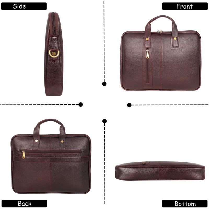 DENION Office Leather Laptop Messenger Bag for Men | Fits up to 16 Inch Laptops | 3 Compartments | 12x16x3 Inches Shoulder &Hand Bag – Brown Design 6