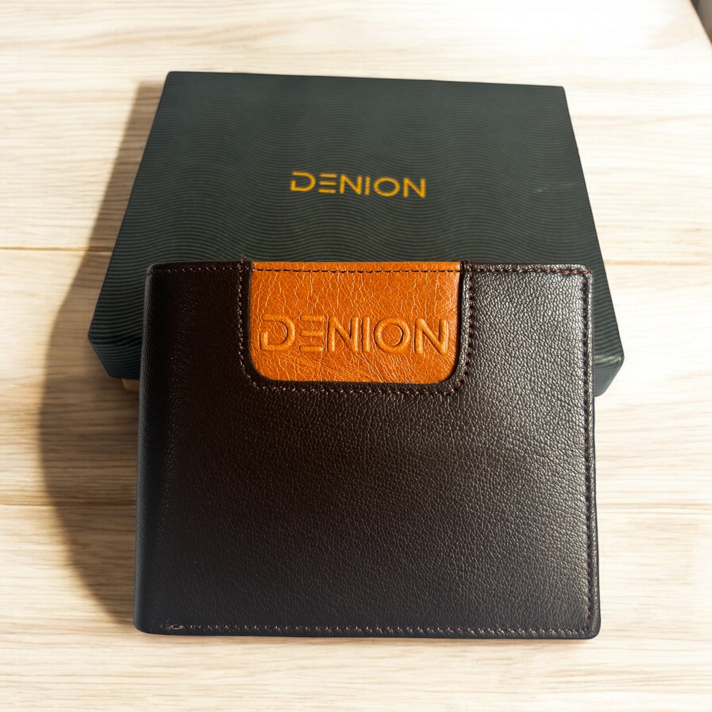 Denion Genuine Leather Wallet for Men – Bi-Fold Design with Coin Pocket, Card Slots & Embossed Branding