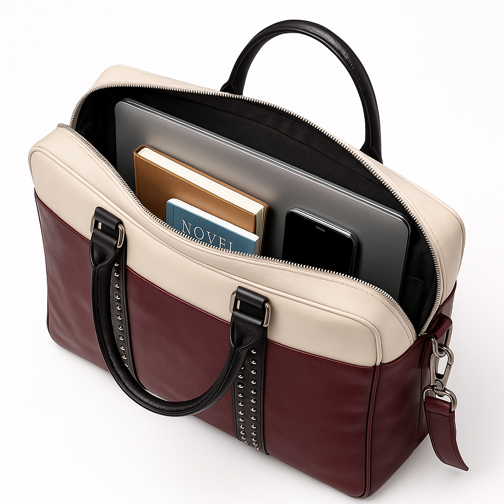 Denion Two-Tone Leather Laptop Bag – Premium Office Briefcase with Shoulder Strap for Men & Women
