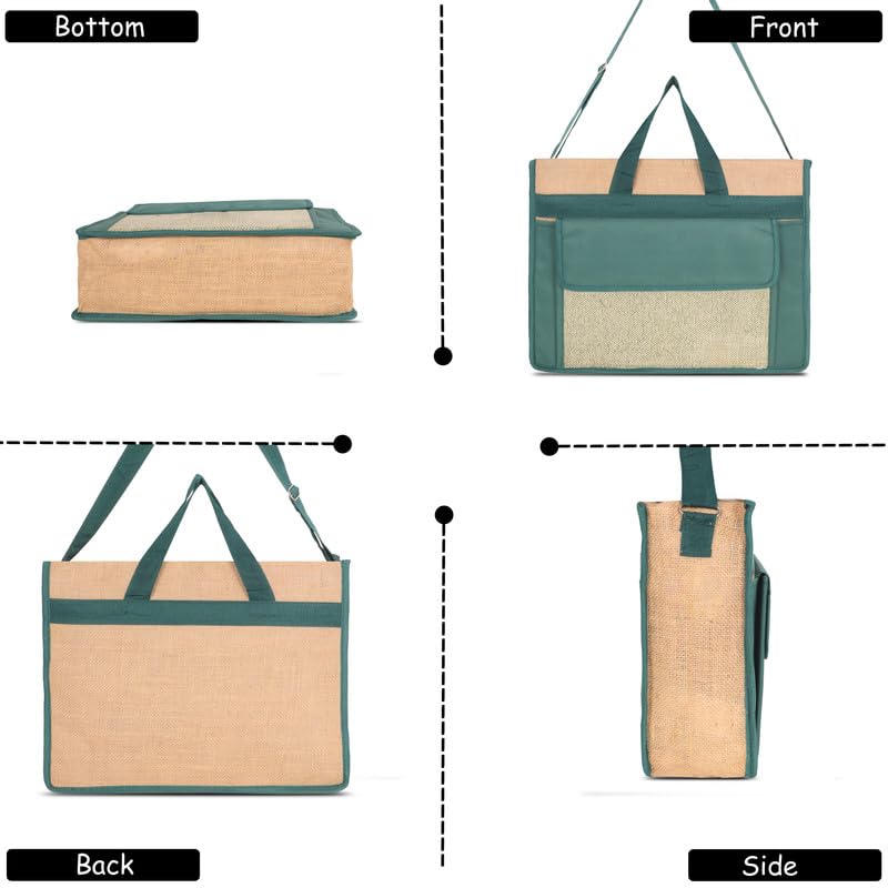 DENION Office Jute Laptop Messenger Bag for Men | Fits up to 16 Inch Laptops | 3 Compartments | 12x16x4 Inches Eco-Friendly Professional Shoulder &Hand Bag-Green A