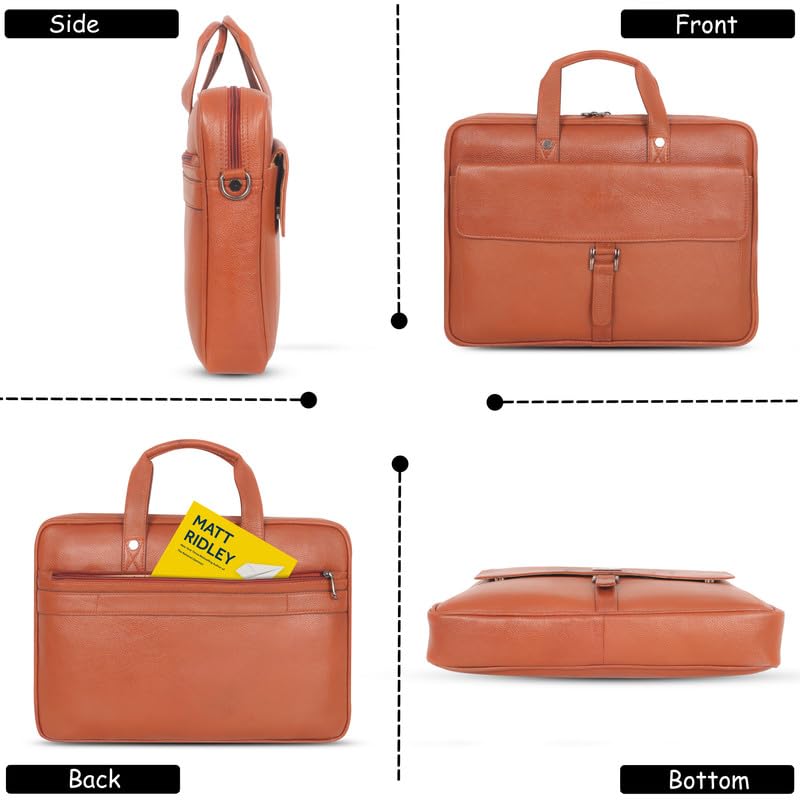 DENION Office Leather laptop bag for Fits 16 to 26 inch Laptop Messenger Bags For Mens (1-Brown Bag)
