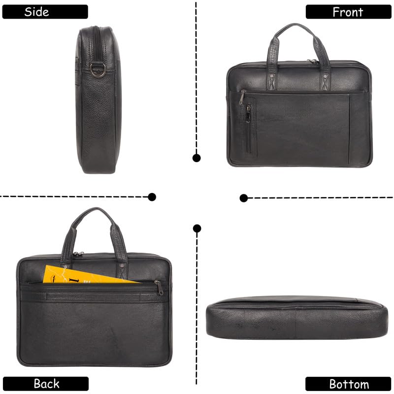 DENION Office Leather Laptop Messenger Bag for Men | Fits up to 16 Inch Laptops | 3 Compartments | 12x16x3 Inches Professional Shoulder &Hand Bag – Black Design 2