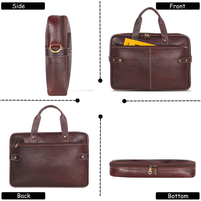 DENION Office Leather Laptop Messenger Bag for Men | Fits up to 16 Inch Laptops | 3 Compartments | 12x16x3 Inches Shoulder &Hand Bag – Brown Design 7