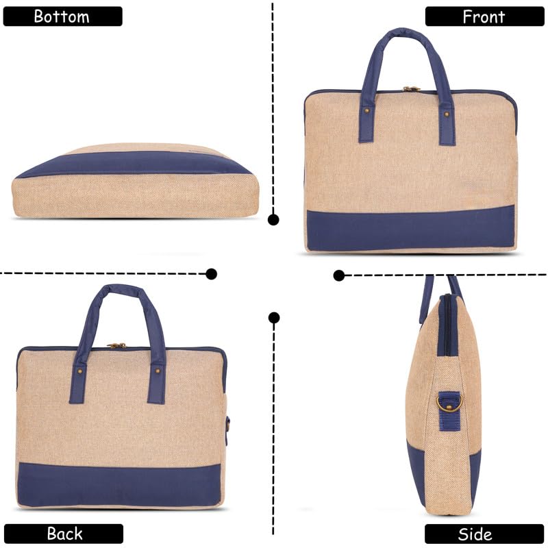 DENION Office Jute Laptop Messenger Bag for Men | Fits up to 16 Inch Laptops | 3 Compartments | 12x16x4 Inches Eco-Friendly Professional Shoulder &Hand Bag-Blue