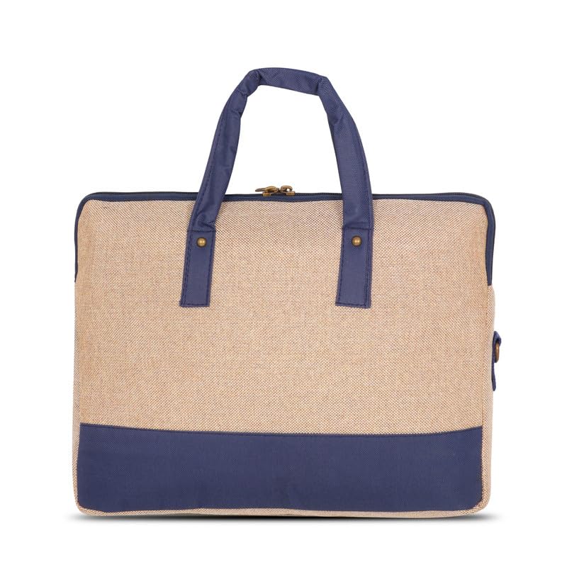 DENION Office Jute Laptop Messenger Bag for Men | Fits up to 16 Inch Laptops | 3 Compartments | 12x16x4 Inches Eco-Friendly Professional Shoulder &Hand Bag-Blue