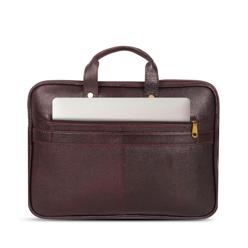 DENION Office Leather Laptop Messenger Bag for Men | Fits up to 16 Inch Laptops | 3 Compartments | 12x16x3 Inches Shoulder &Hand Bag – Brown Design 6