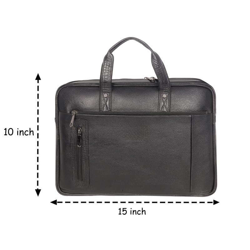 DENION Office Leather Laptop Messenger Bag for Men | Fits up to 16 Inch Laptops | 3 Compartments | 12x16x3 Inches Professional Shoulder &Hand Bag – Black Design 2