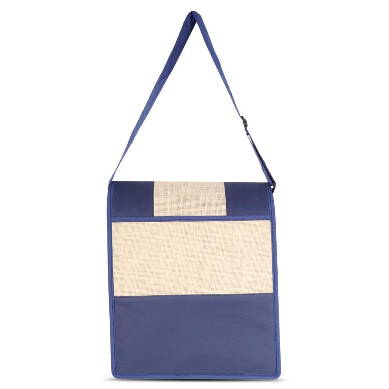DENION Office Jute Laptop &Tablet Messenger Bag | Fits up to 12 Inch Devices | 3 Compartments | 14x12x4 Inches Eco-Friendly Professional Shoulder &Hand Bag- Blue
