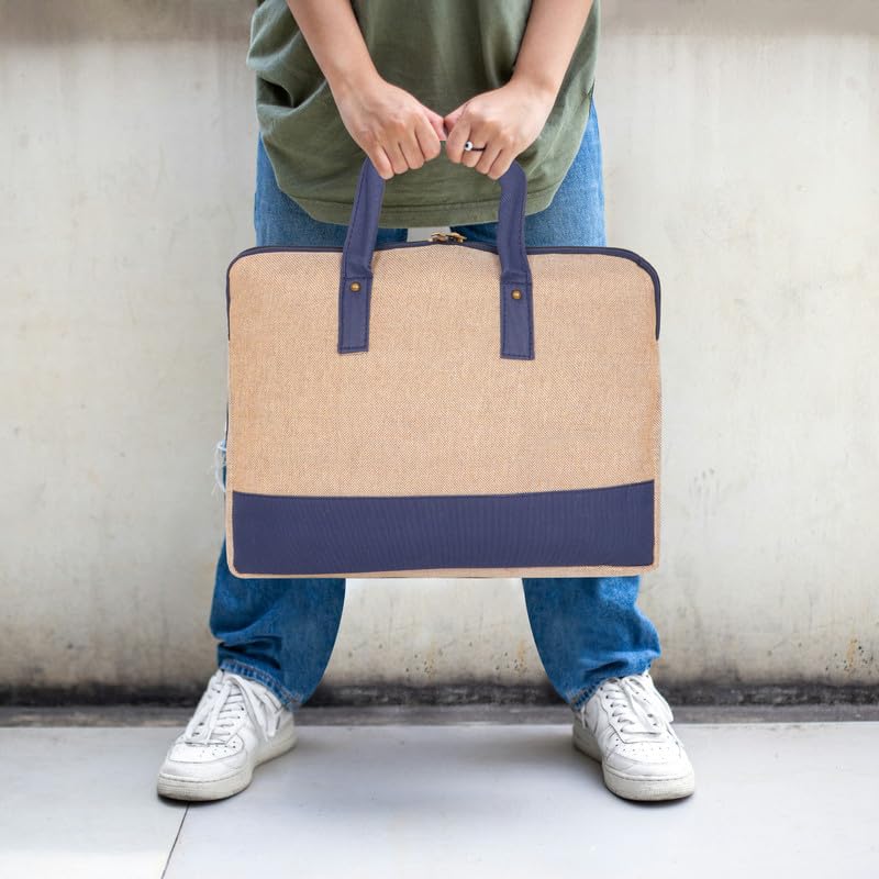 DENION Office Jute Laptop Messenger Bag for Men | Fits up to 16 Inch Laptops | 3 Compartments | 12x16x4 Inches Eco-Friendly Professional Shoulder &Hand Bag-Blue