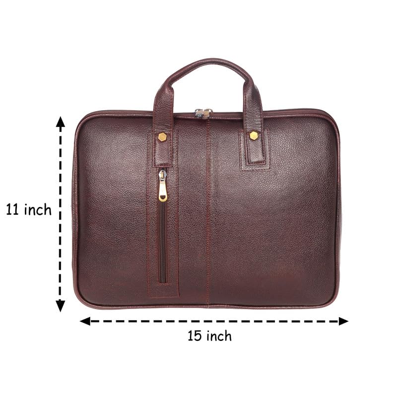 DENION Office Leather Laptop Messenger Bag for Men | Fits up to 16 Inch Laptops | 3 Compartments | 12x16x3 Inches Shoulder &Hand Bag – Brown Design 6