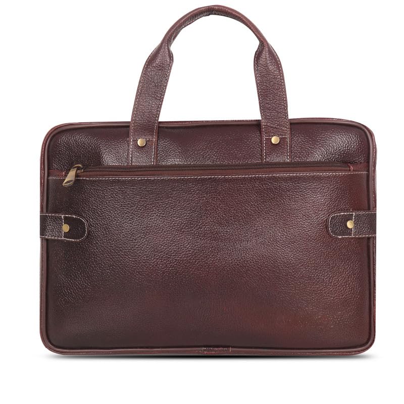 DENION Office Leather Laptop Messenger Bag for Men | Fits up to 16 Inch Laptops | 3 Compartments | 12x16x3 Inches Shoulder &Hand Bag – Brown Design 7
