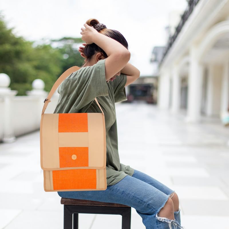 DENION Office Jute Laptop &Tablet Messenger Bag | Fits up to 12 Inch Devices | 3 Compartments | 14x12x4 Inches Eco-Friendly Professional Shoulder &Hand Bag- Orange