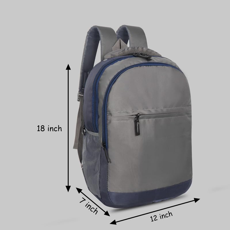DENION Casual Backpack with 3 Compartments &Front Pocket | 17x12x5 Inches Polyester School &College Bag for Boys, Girls, Men &Women | Ideal for Office, Study &Travel – Grey