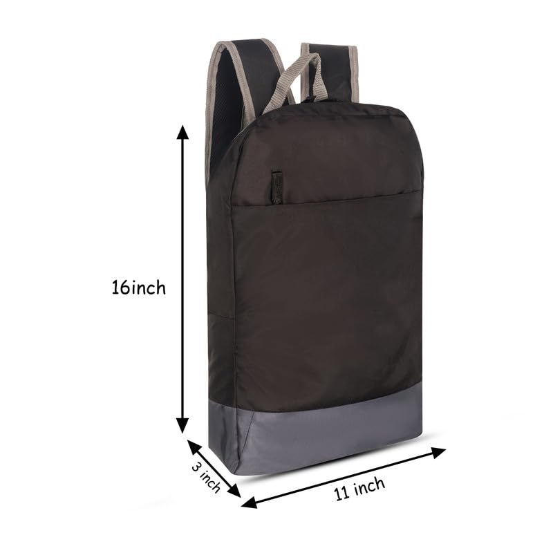DENION Casual Backpack with 3 Compartments &Front Pocket | 16x12x3 Inches Polyester School &College Bag for Boys, Girls, Men &Women | Ideal for Office, Study &Travel – Black