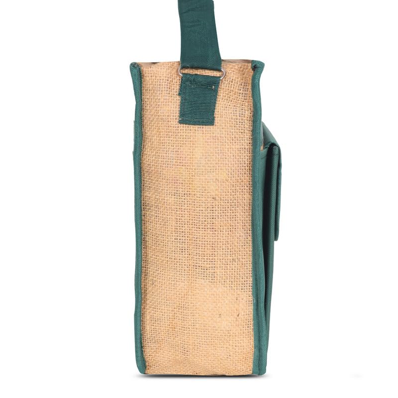 DENION Office Jute Laptop Messenger Bag for Men | Fits up to 16 Inch Laptops | 3 Compartments | 12x16x4 Inches Eco-Friendly Professional Shoulder &Hand Bag-Green A