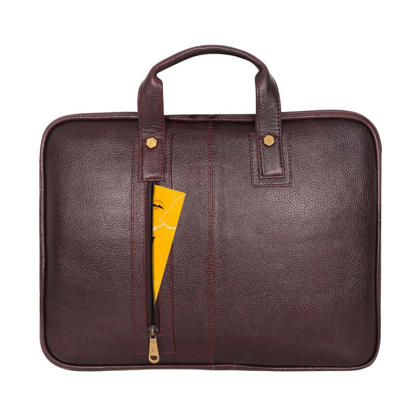 DENION Office Leather Laptop Messenger Bag for Men | Fits up to 16 Inch Laptops | 3 Compartments | 12x16x3 Inches Shoulder &Hand Bag – Brown Design 6