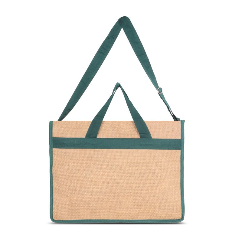 DENION Office Jute Laptop Messenger Bag for Men | Fits up to 16 Inch Laptops | 3 Compartments | 12x16x4 Inches Eco-Friendly Professional Shoulder &Hand Bag-Green A