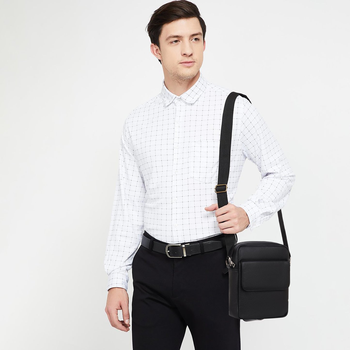 Denion Men’s Black Leather Crossbody Sling Bag – Stylish Shoulder & Messenger Bag for Travel, Office & Everyday Use