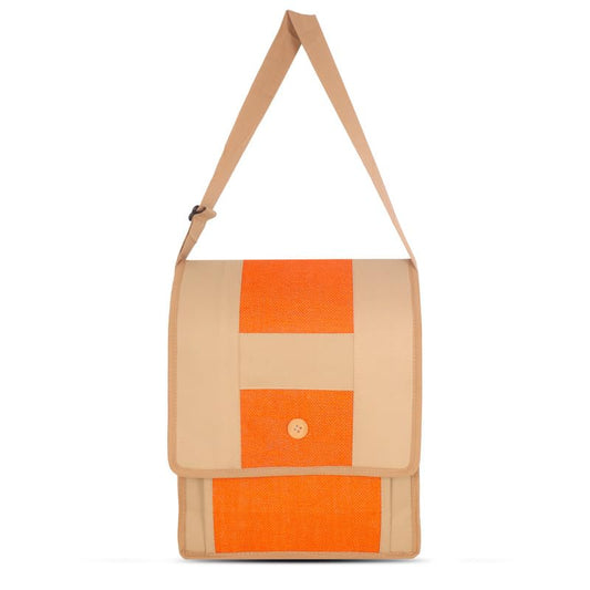 DENION Office Jute Laptop &Tablet Messenger Bag | Fits up to 12 Inch Devices | 3 Compartments | 14x12x4 Inches Eco-Friendly Professional Shoulder &Hand Bag- Orange