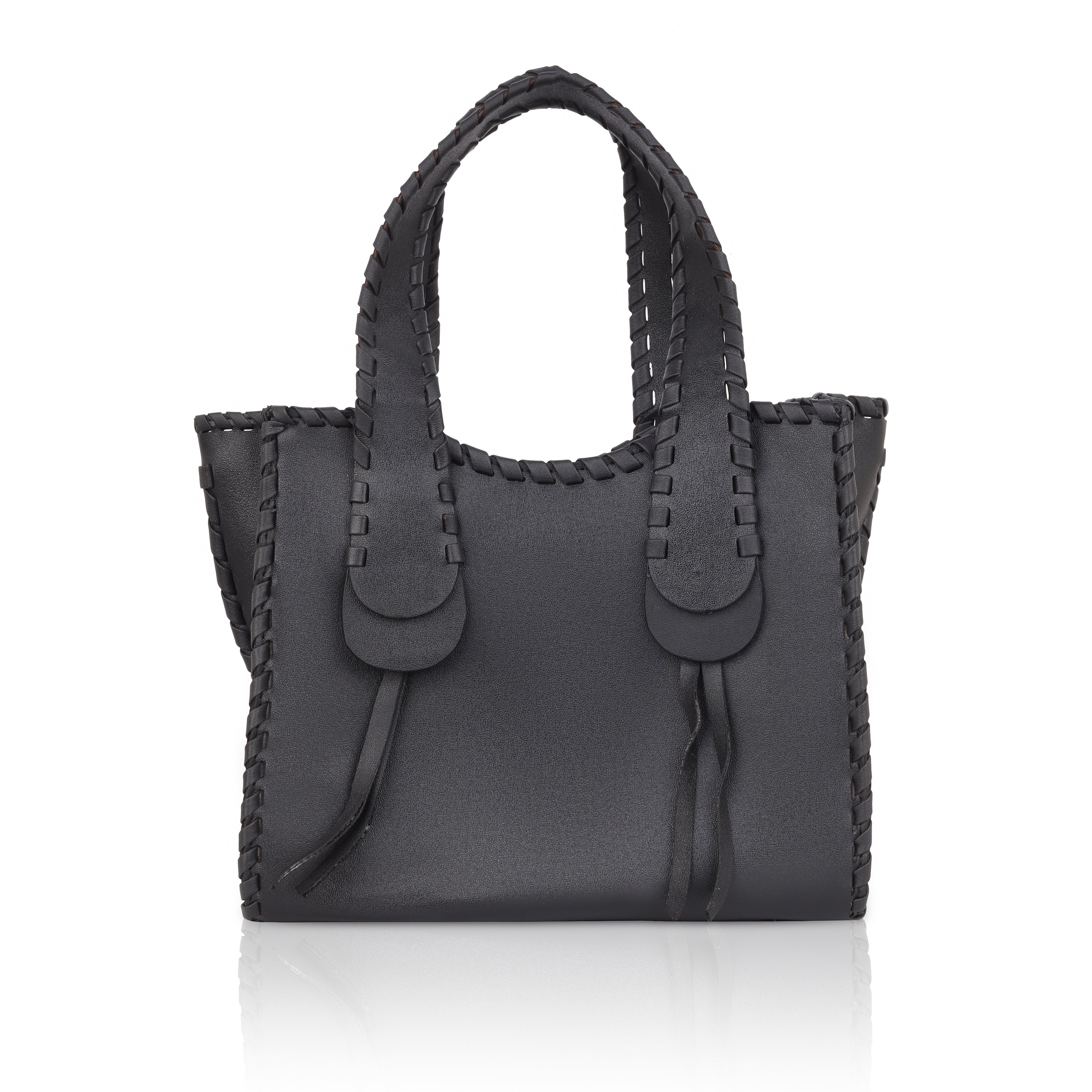 Denion Stylish Black Leather Tote – Handwoven Design Shoulder & Handbag for Women