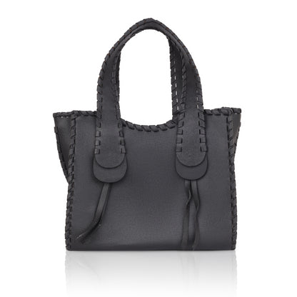 Denion Stylish Black Leather Tote – Handwoven Design Shoulder & Handbag for Women