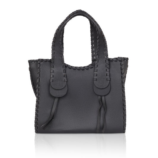Denion Stylish Black Leather Tote – Handwoven Design Shoulder & Handbag for Women