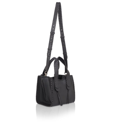 Denion Stylish Black Leather Tote – Handwoven Design Shoulder & Handbag for Women