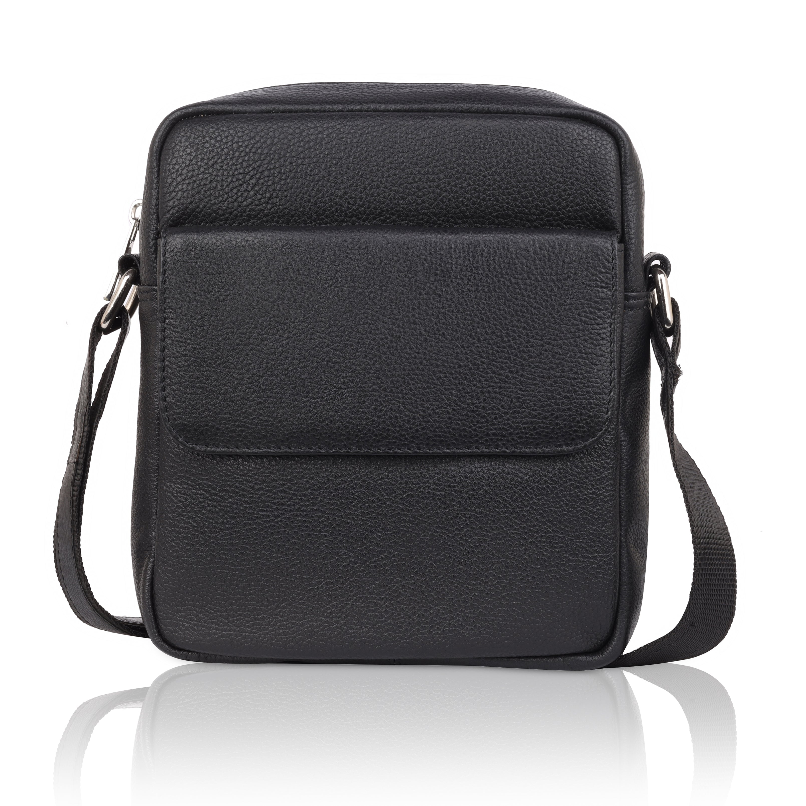 Denion Men’s Black Leather Crossbody Sling Bag – Stylish Shoulder & Messenger Bag for Travel, Office & Everyday Use
