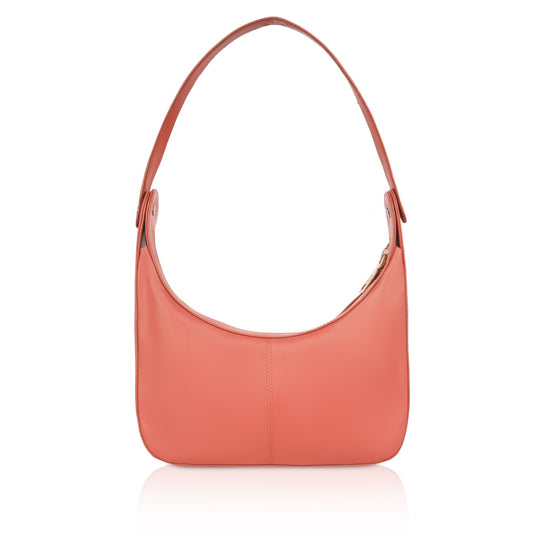 Denion Coral Orange Leather Shoulder & Underarm Bag – Chic Handbag for Women