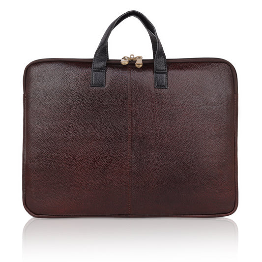 Denion Classic Brown Leather Laptop Bag with Dual Handles