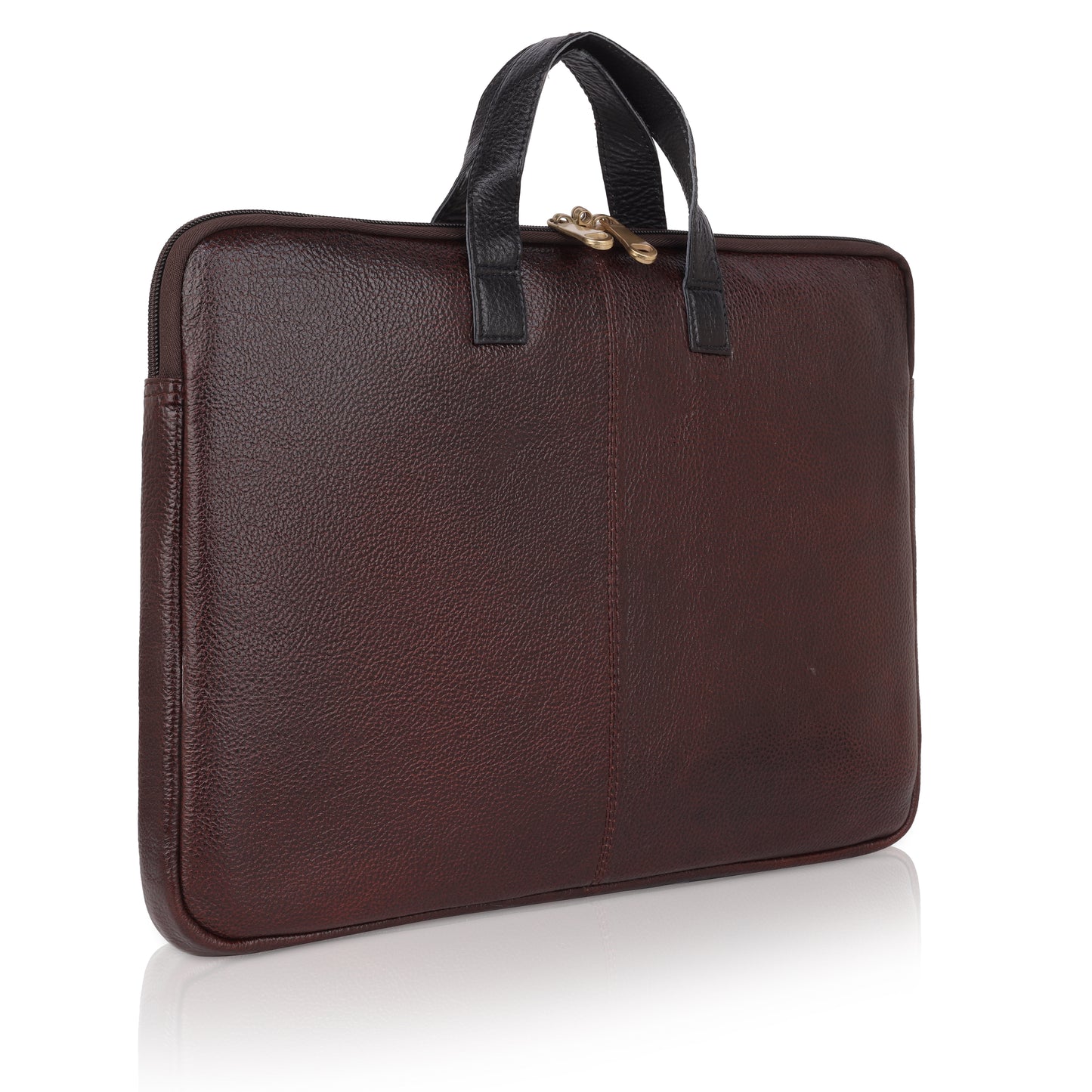 Denion Classic Brown Leather Laptop Bag with Dual Handles