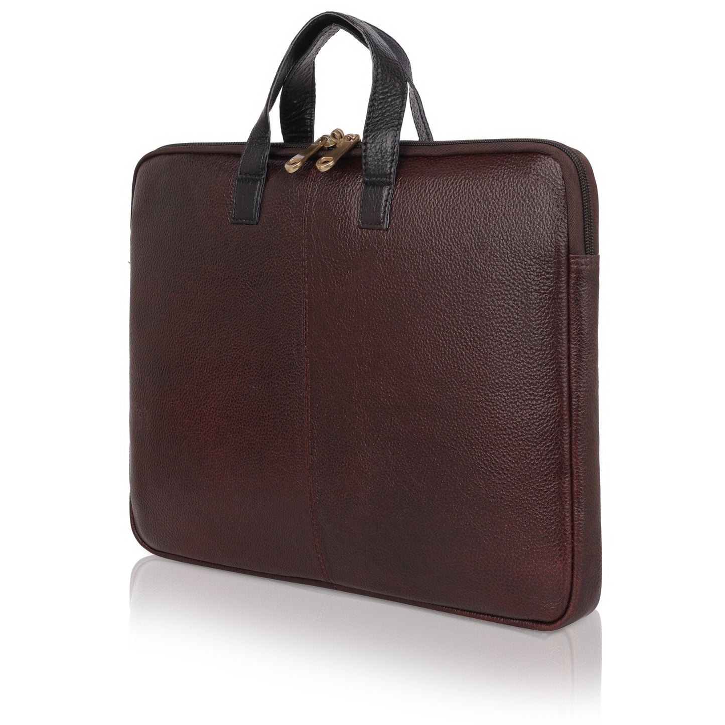 Denion Classic Brown Leather Laptop Bag with Dual Handles