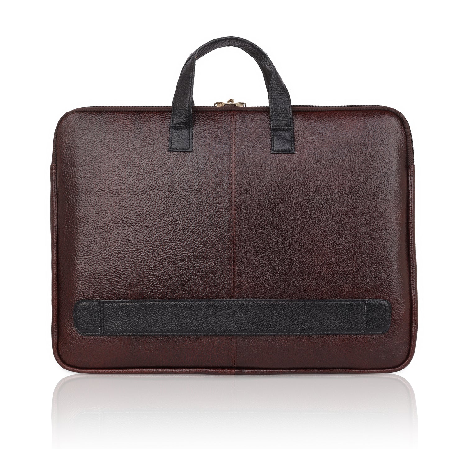 Denion Classic Brown Leather Laptop Bag with Dual Handles