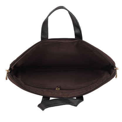 Denion Classic Brown Leather Laptop Bag with Dual Handles